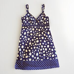 Boden Women's Size 10 Dress Purple White Polka Dot Midi Sleeveless V-Neck